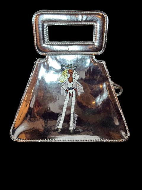 Cow Girl Silver Metallic Handbag Sheila Gray Collection