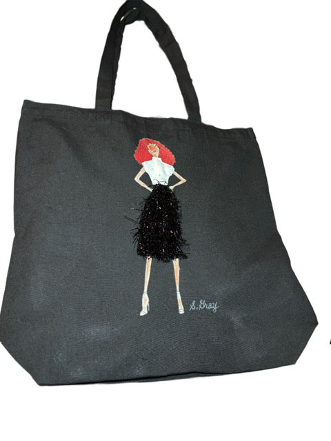Tote in black and white fringeless Tote