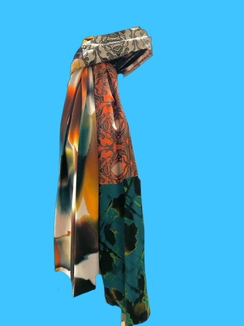 Cherga silk scarf, Hand painted scarf, Orange gray satin scarf/ Stripes Large hot scarf shawl, Handmade scarf, womens scarf, Christmas gift mom