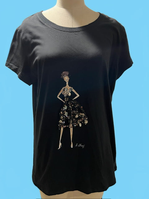 Glitter and Glam Black Crew Neck T Shirt