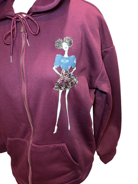 Afro Puff Style Wine Hoodie