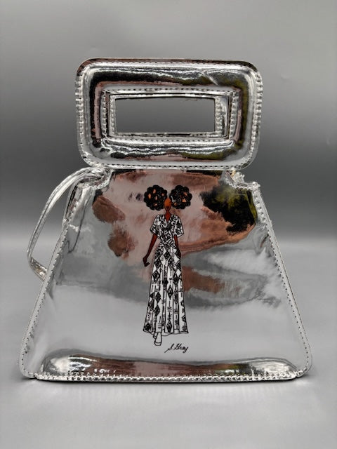 Sheila Gray Collection Metallic Silver Afro Puffs Purse