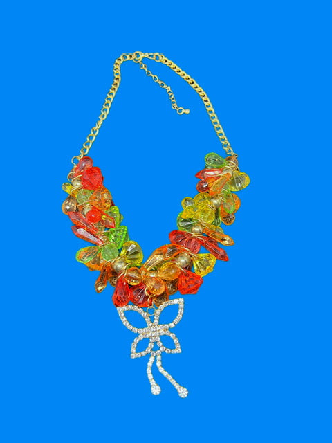 Rainbow Rhinestone Butterfly Necklace