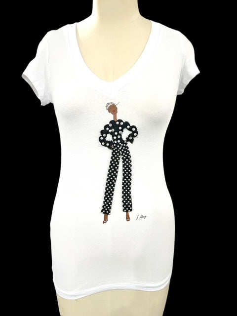 Rhinestone and Pearls Pantsuit 3D Textural Tee