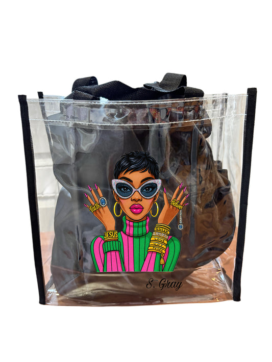 Blessed & Bold Pink and Green Clear Tote