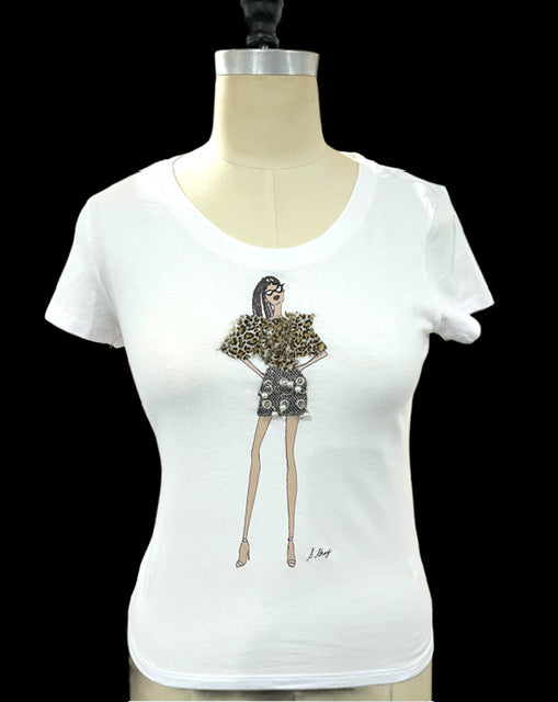 Leopard Pearl Braided SGC 3D Textural T Shirt