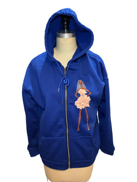 Electric Blue Flowers Hoodie