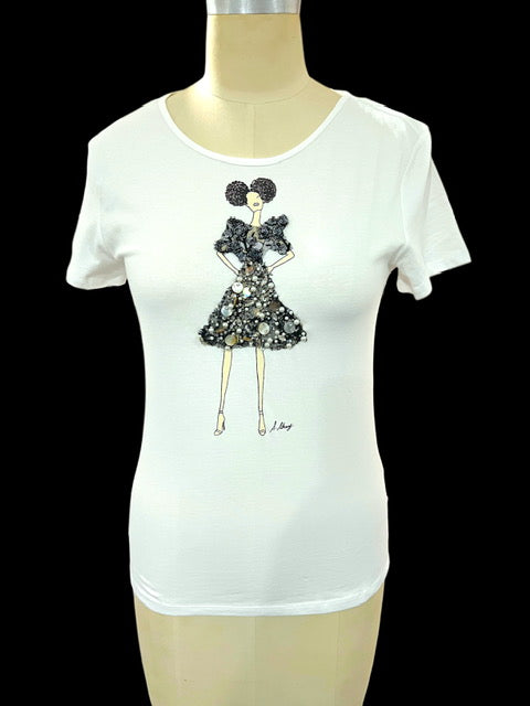 Rhinestone and Pearls 3D Textural Tee