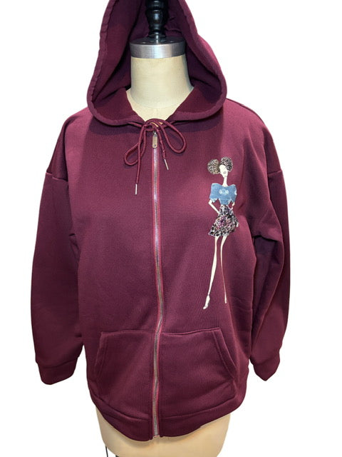 Afro Puff Style Wine Hoodie