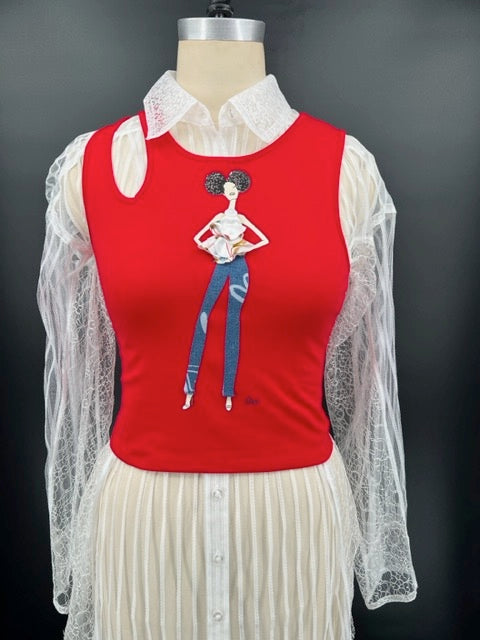 Sleeveless Red Tank Tee Shirt