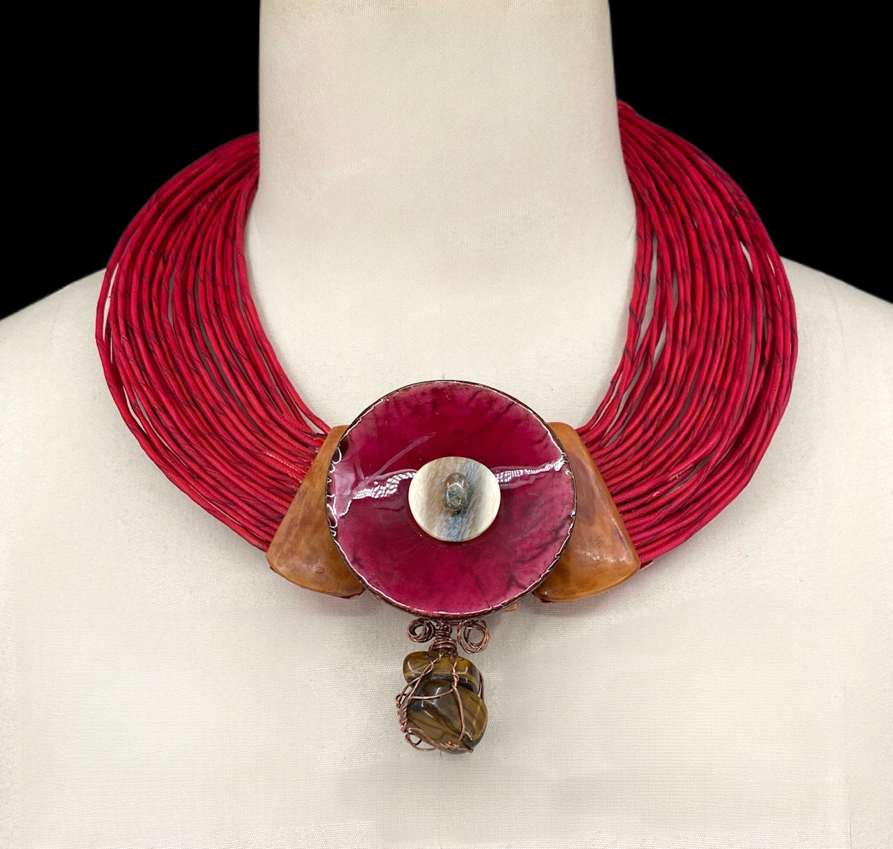 Tiger eye on the rope medallion necklace