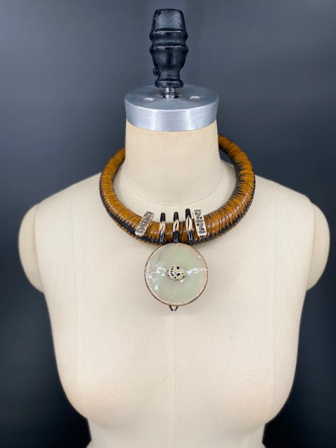 Congo Tribal two-toned necklace with Coconut Medallion